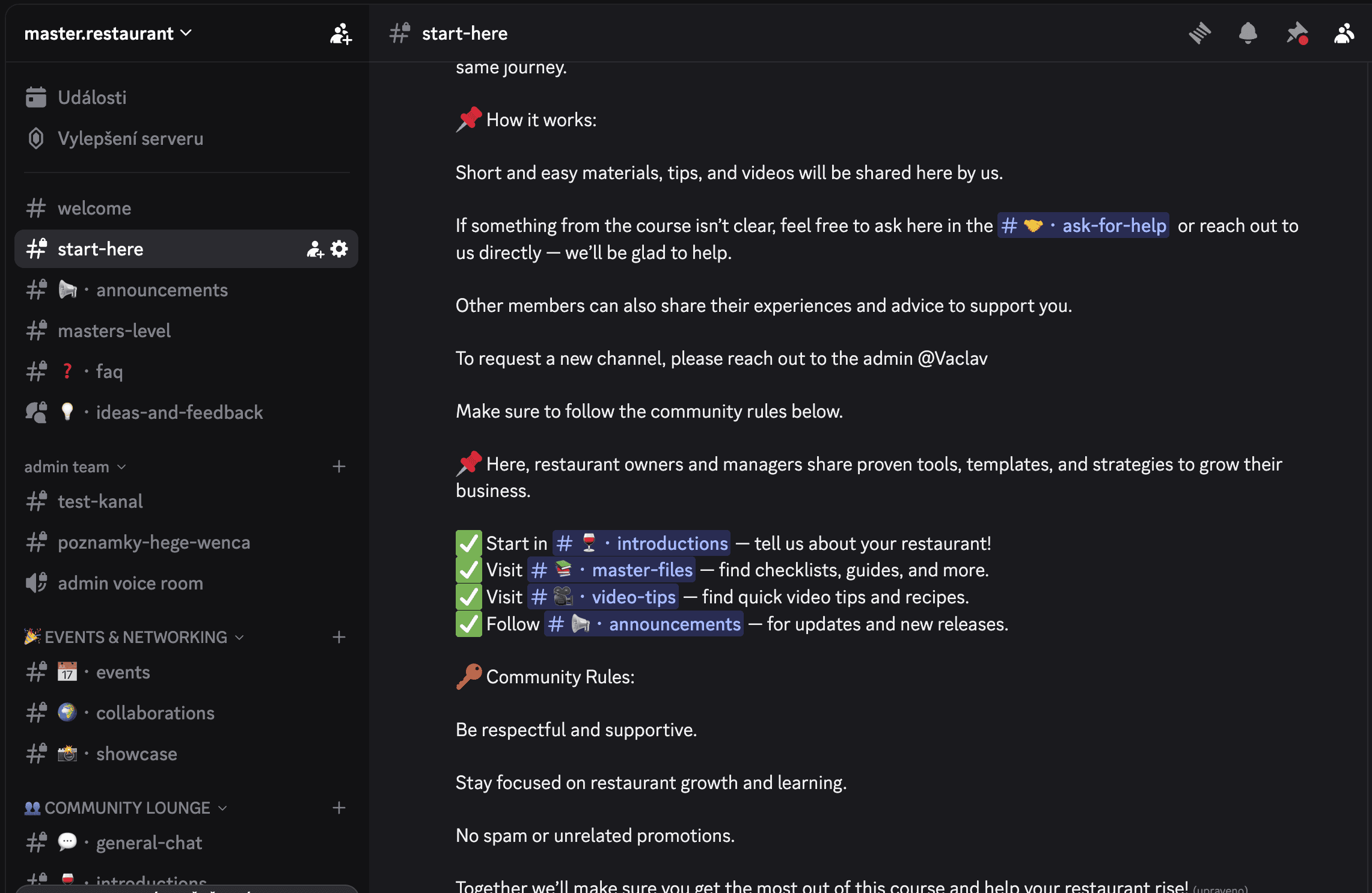 The master.restaurant Discord community